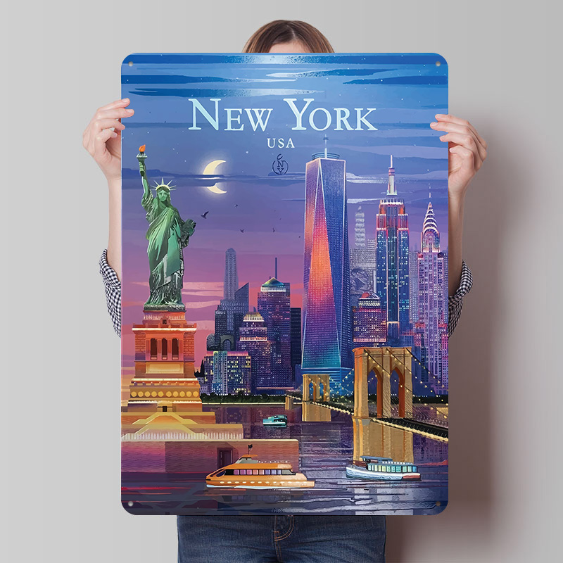 New York City Skyline Tin Post - Retro Gaming York avaliação e preço