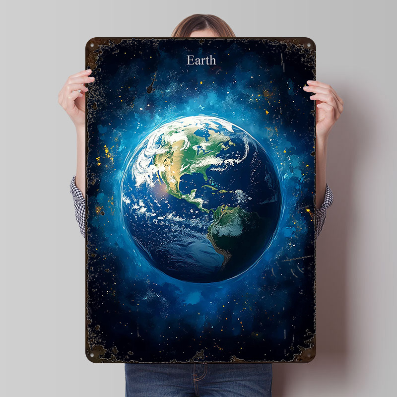 Earth in Space Tin Poster Cust - Retro Gaming Space avaliação e preço
