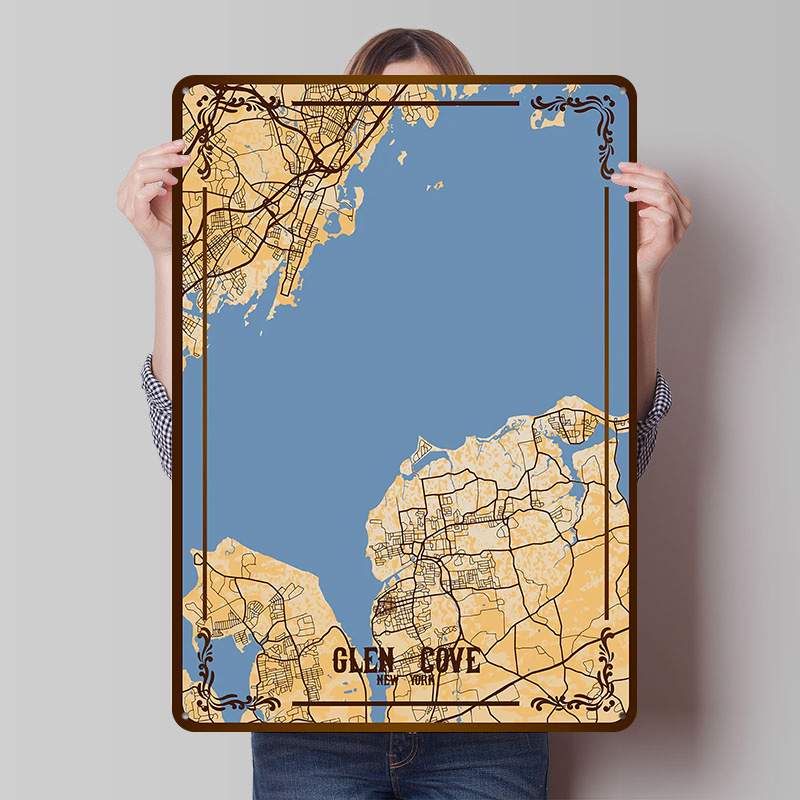 Glen Cove New York Map Tinplat - Retro Gaming York avaliação e preço
