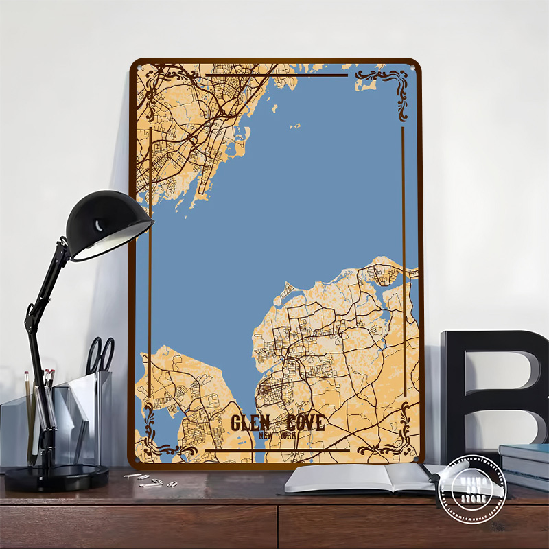 Glen Cove New York Map Tinplat - Retro Gaming York avaliação e preço