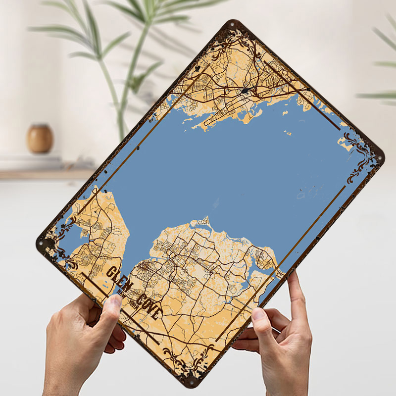 Glen Cove New York Map Tinplat - Retro Gaming York avaliação e preço