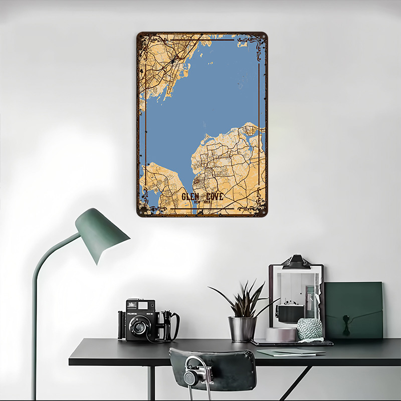Glen Cove New York Map Tinplat - Retro Gaming York avaliação e preço
