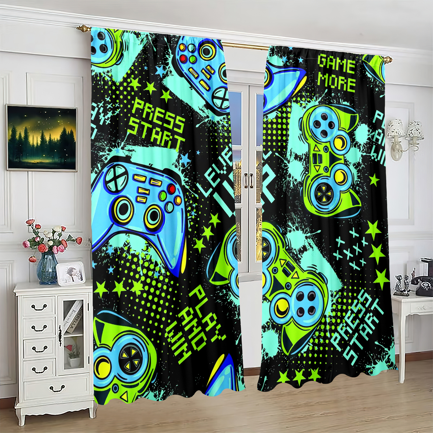 Retro Gamepad Curtains 2-Piece - Retro Gaming Youtube avaliação e preço