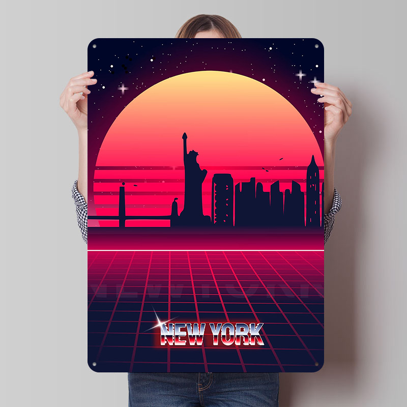 New York Skyline Metal Poster  - Retro Gaming York avaliação e preço
