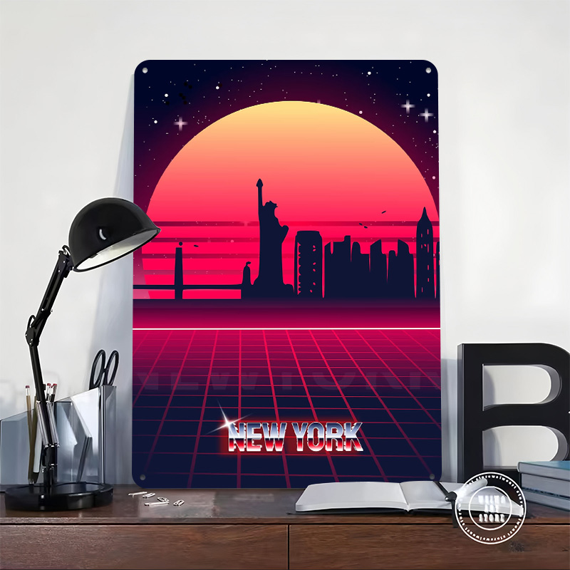 New York Skyline Metal Poster  - Retro Gaming York avaliação e preço