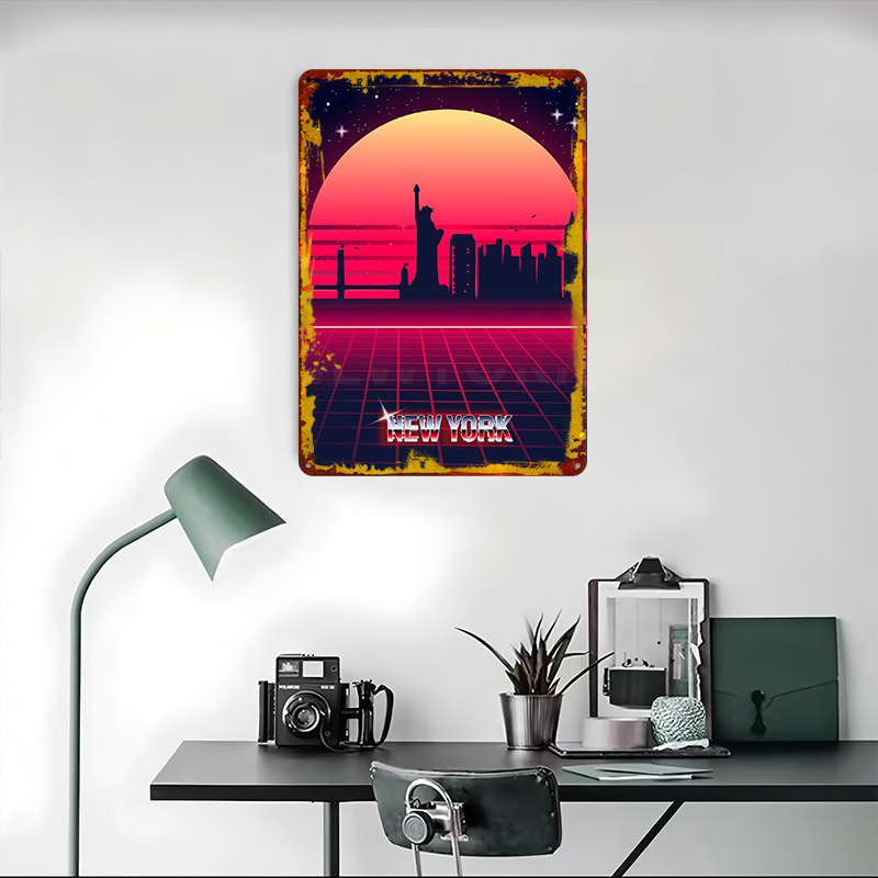 New York Skyline Metal Poster  - Retro Gaming York avaliação e preço
