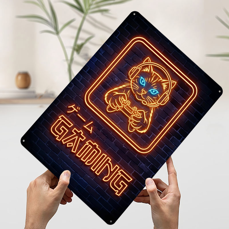 Neon Gaming Cat Printed Poster - Retro Gaming At avaliação e preço