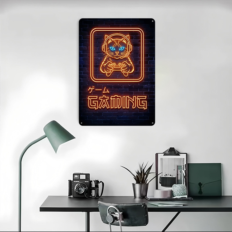 Neon Gaming Cat Printed Poster - Retro Gaming At avaliação e preço