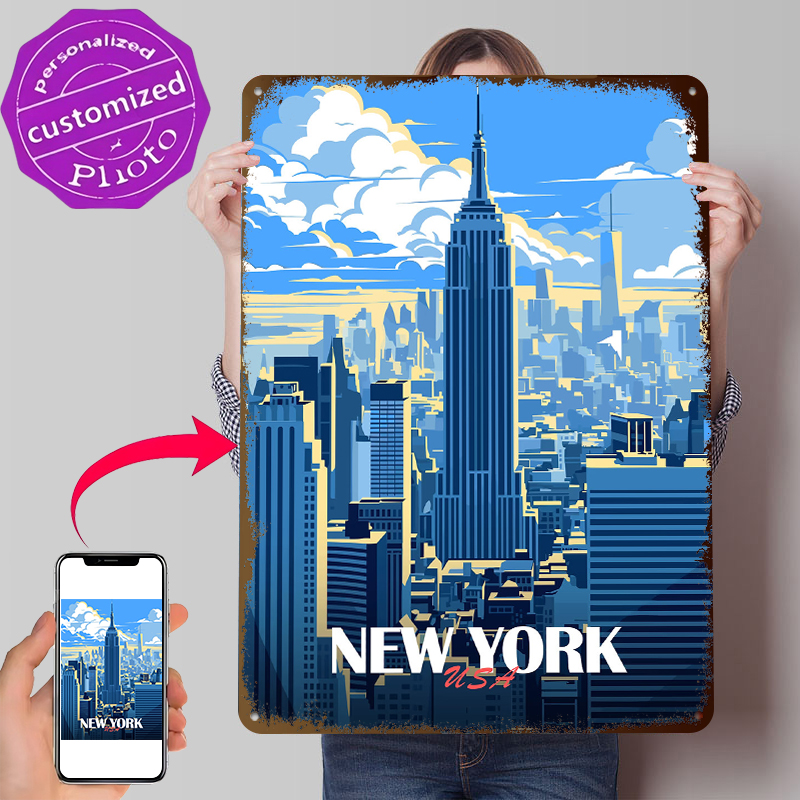 New York City Skyline Metal Po - Retro Gaming York avaliação e preço