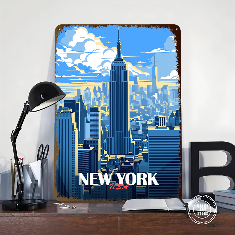 New York City Skyline Metal Po - Retro Gaming York avaliação e preço